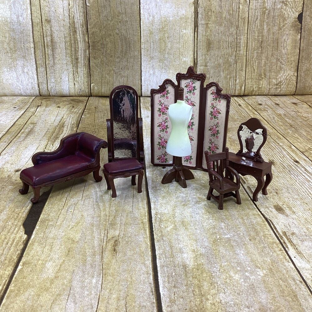 Mini Dollhouse Furniture Lot Chaise Sofa Vanity Mirror Screen Stool Mannequin